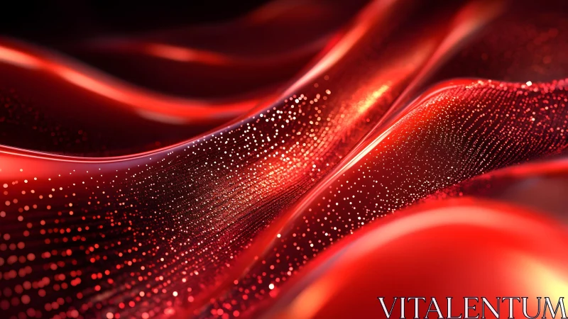 Shimmering Red Waves With Abstract Glowing Particles Digital Art.