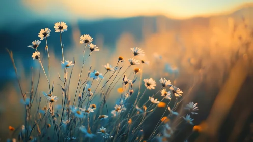 Chamomile florets backlit with selective depth of field optical technique.