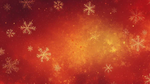 Golden snowflake silhouettes overlay diffuse red background