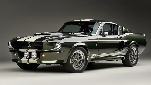 Vintage fastback sports car is positioned in studio lighting