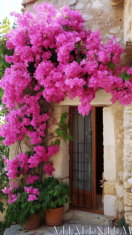 Bougainvillea Cascades Over Ancient Mediterranean Entryway