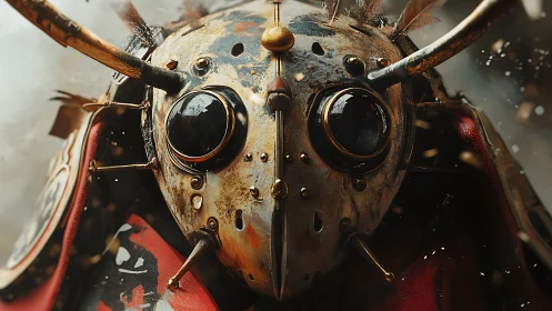 Steampunk insectoid helmet rendered in cinematic macro detail