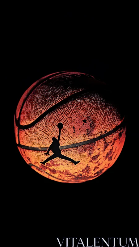 Orbiting jumpman silhouette crowns a molten basketball moon