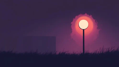 Minimalist streetlamp silhouette against magenta dusk halo