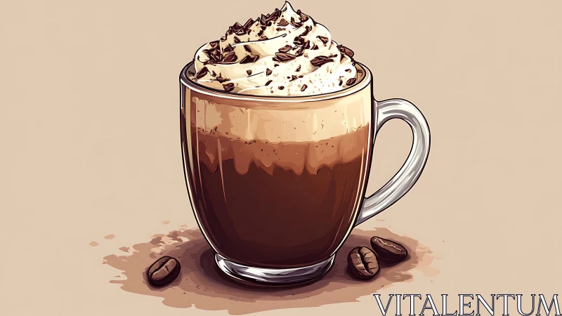 Creamy mocha daydream in a cozy glass mug illustration.