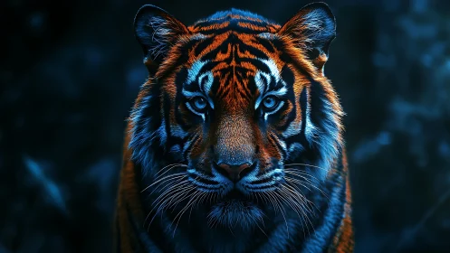Tiger portrait uses high-contrast blue and orange rim lighting