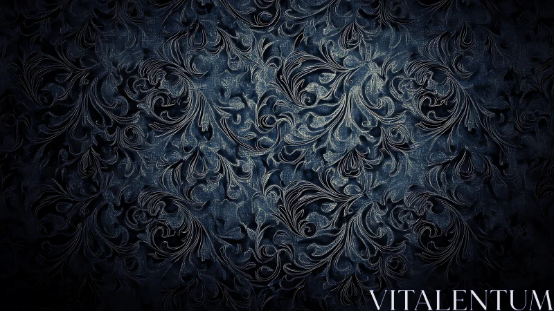 Dark baroque floral damask pattern glows over textured surface