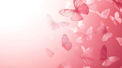 Translucent pink butterflies drift across radiant gradient