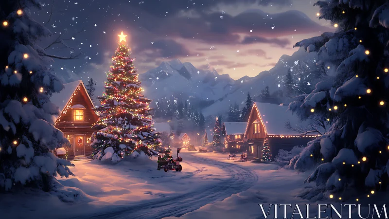 Snow-dusted village glows as one towering tree conducts Christmas