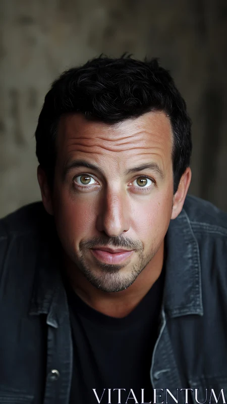 Direct gaze portrait of man in casual denim jacket.