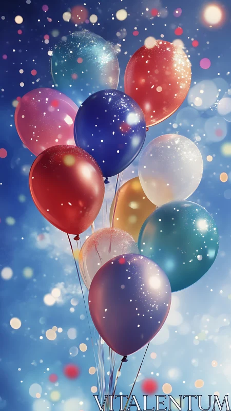 Prismatic Balloons With Luminescent Particle Effects Against Cerulean Sky.