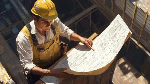 Construction Professional Reviews Detailed Blueprints with Precision