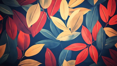 Bold red and gold foliage pattern on deep navy ground.