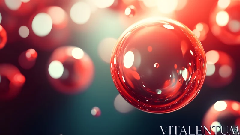 Shiny Red Bubbles Floating in Abstract Digital Art Style.