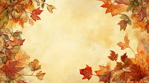 Autumn foliage border surrounding empty textured background.