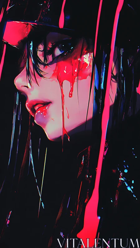 Chromatic neon portrait with dripping spectral pigments.