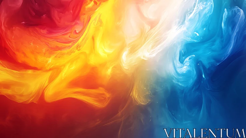 Opposing fire and ice color fields merge in fluid abstraction