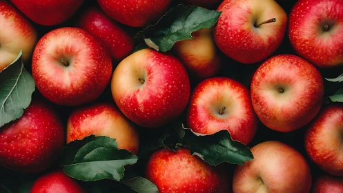 Juicy red apples rest closely together in a cozy harvest