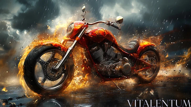 Firestorm road beast roaring through a stormy nightscape.