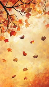 Golden autumn leaves drift softly through glowing light