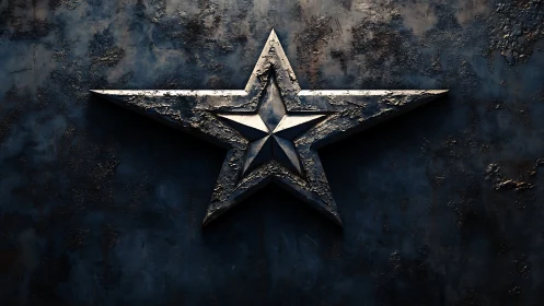 Metallic five-pointed star emblem shows corroded surface detail