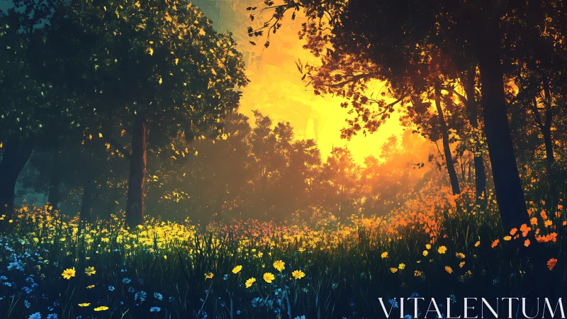 Chiaroscuro Forest Gradient With Chromatic Floral Stratification.