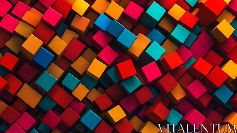 Chromatic cubes cascading in dense geometric abstraction.