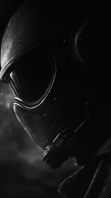 Gas mask helmet closeup in dramatic low key lighting.