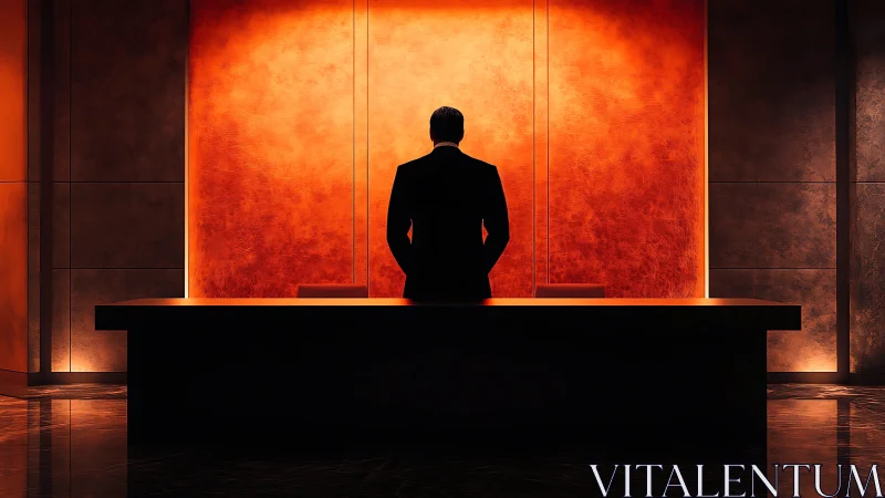 Executive Solitude in Glowing Minimalist Space