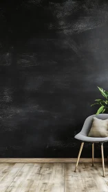 Quiet corner dreams beside a charcoal chalkboard wall.
