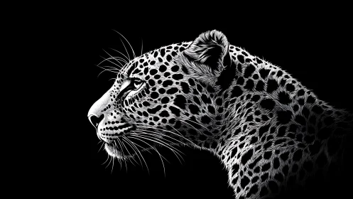 Silent leopard gazes into darkness with calm wild focus