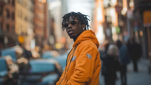 Urban street portrait in shallow depth of field, golden hour