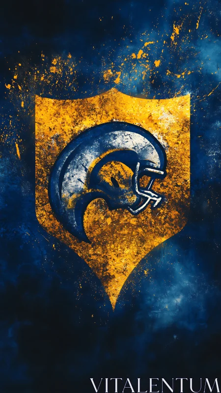 Grunge-rendered ram helmet emblem anchors shield-shaped crest