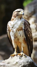 Stone throne crowns a vigilant hawk in sunlit stillness