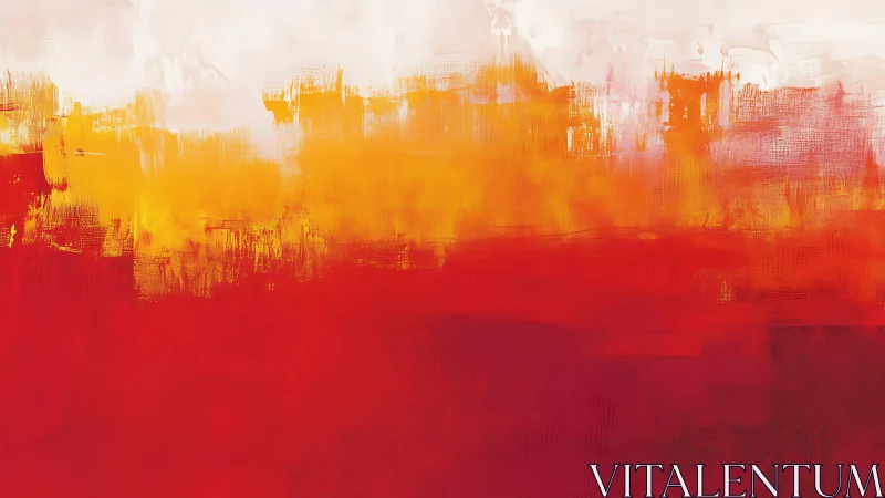 Vibrant abstract painting with bold red, orange, and yellow hues.