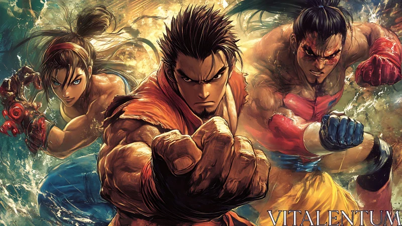 Three martial artists advancing with extended fists forward.