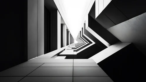 Geometric Corridor Architecture in Monochrome.