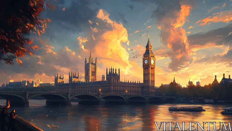 Golden London sunset wraps Big Ben in gentle river light