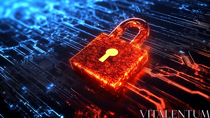 Glowing digital lock symbolizes core cybersecurity data protection