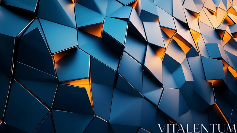 3D faceted polygon wall with dynamic warm-core reflections.