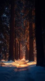 Luminous Path Through Ancient Redwood Cathedrals