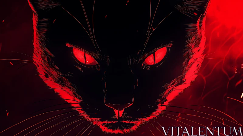Cat face rendered in red and black high contrast lighting