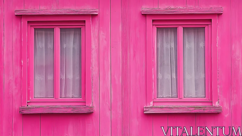 Double pink windows casting quiet daytime daydreams.