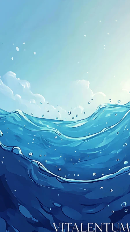 Sunlit ocean waves rise gently under a bright open sky