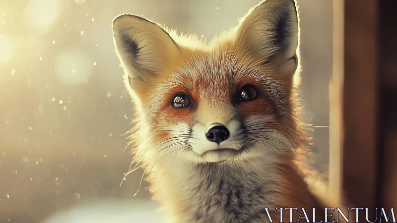 Soft sunlight crowns the curious fox in shimmering dust