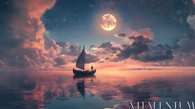 Moonlit dream voyage gently sails across glowing skies