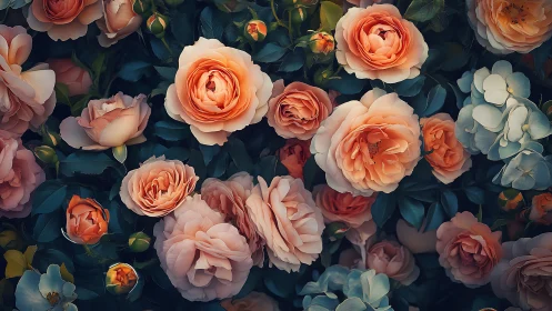 Garden Romance: Layered Roses in Cream and Coral Tones.