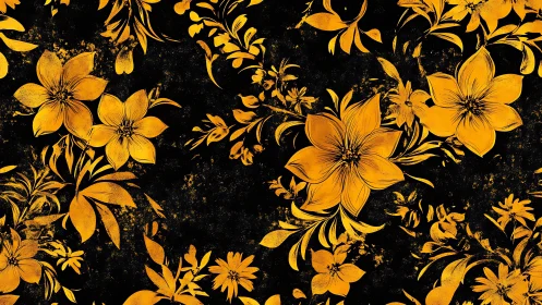 Golden Floral Pattern on Black Background.