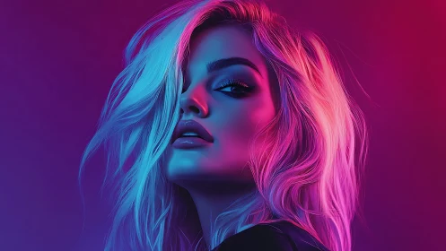 Neon siren in electric magenta and cyan twilight glow.