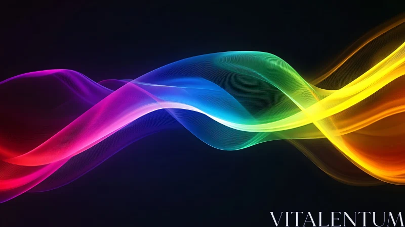 Colorful light waves flow across a dark abstract horizon.